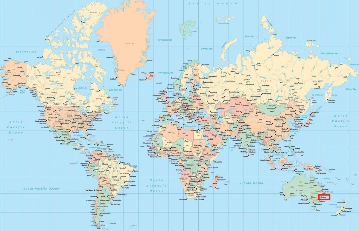 悉尼的世界地图上