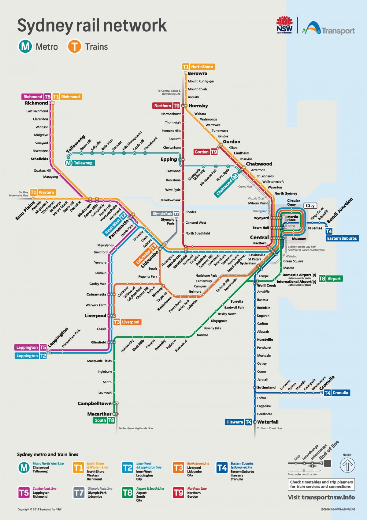 悉尼的火车线地图
