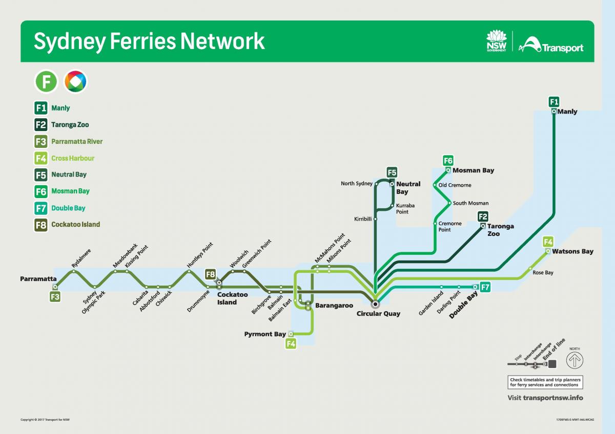 悉尼的轮渡网络地图
