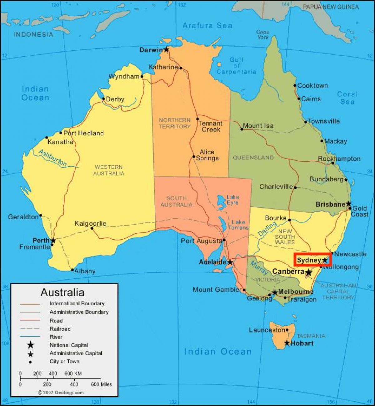 悉尼，澳大利亚地图